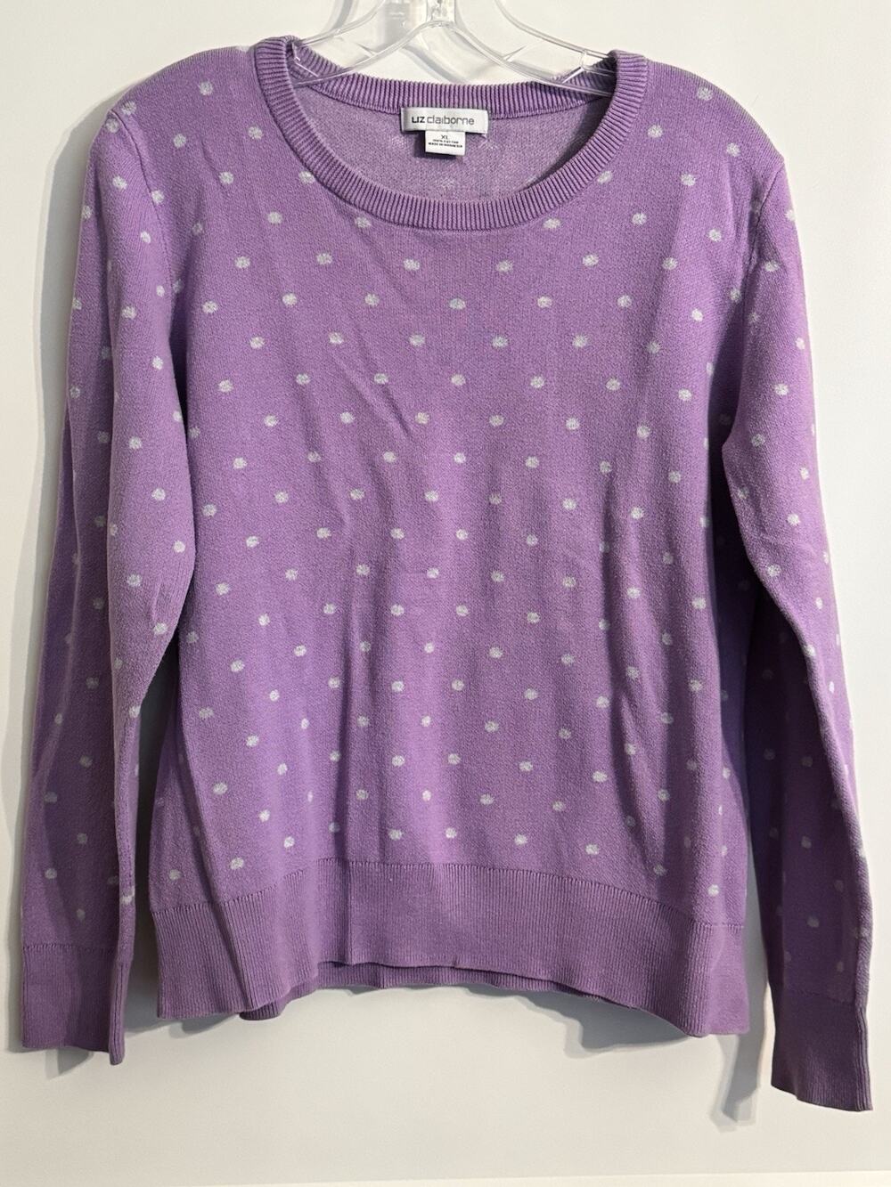 Liz Claiborne Sz XL Cotton Purple And Grey Polka Dot Preppy Old Money Academia